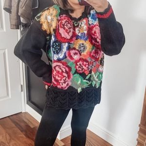 VINTAGE NWT Knitted Floral Pullover‎ Sweater. Large